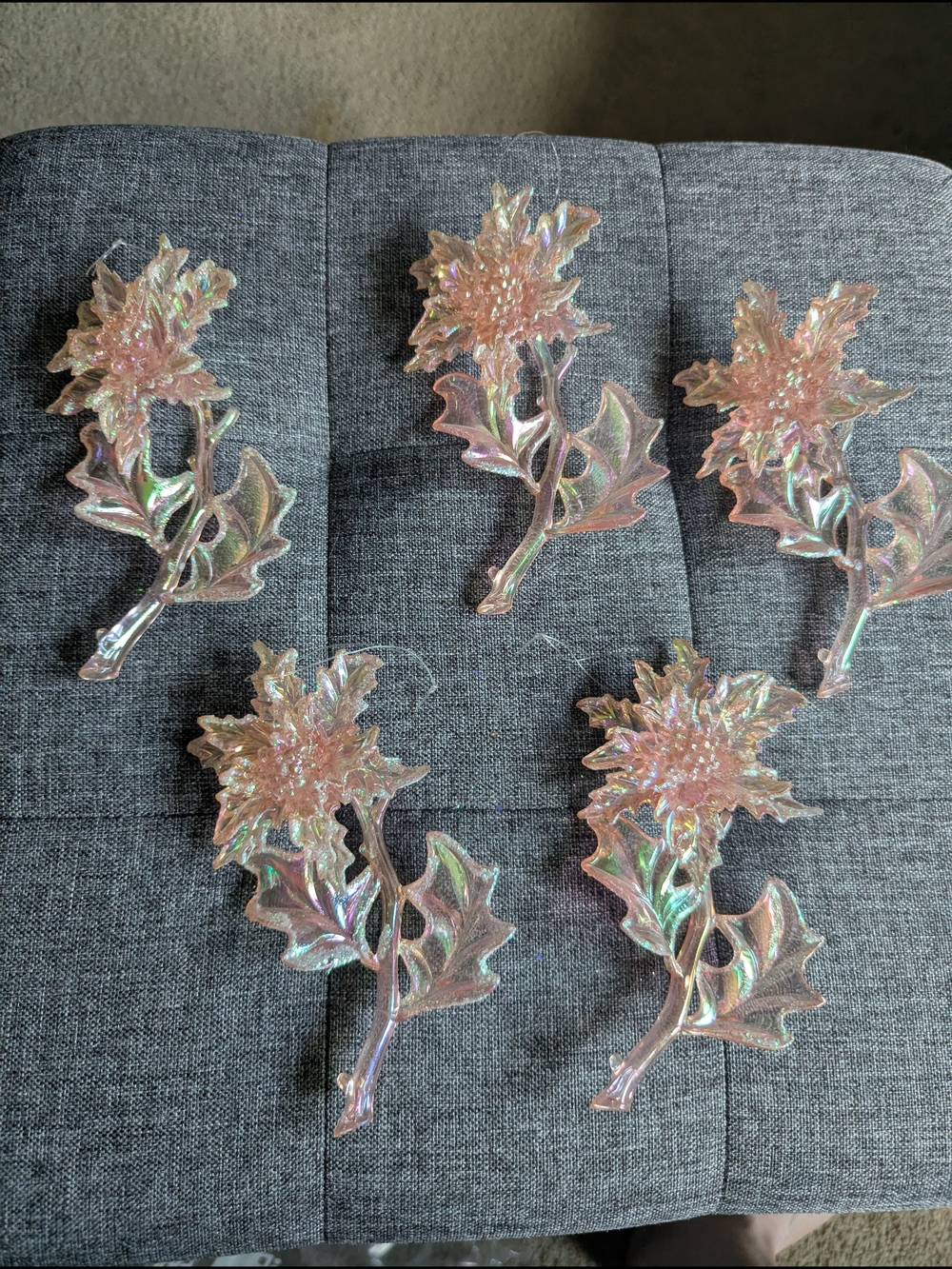 Iridescent Pink Floral Ornaments - Set of 5